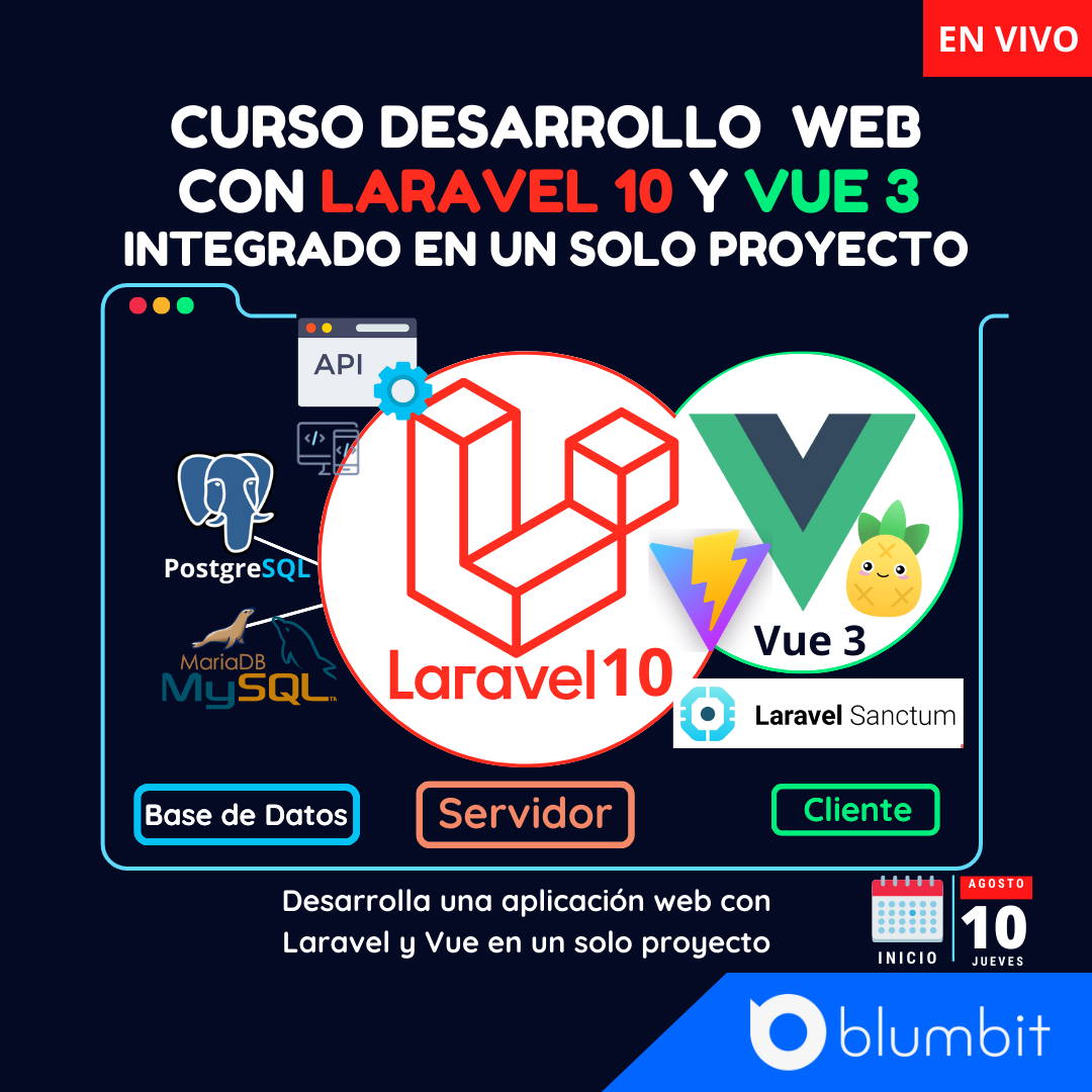 CURSO DESARROLLO WEB CON LARAVEL 10 + VUE.JS 3 INTEGRADO EN UN SOLO PROYECTO