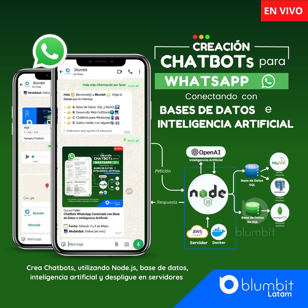CURSO TALLER CREACIÓN DE CHATBOTS PARA WHATSAPP CONECTANDO CON BASE DE DATOS E INTELIGENCIA ARTIFICAL V11